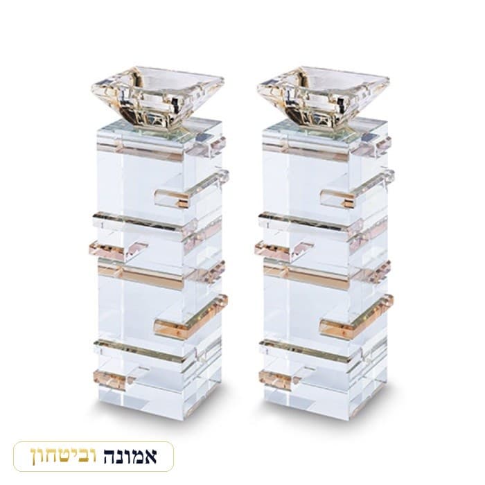 זוג פמוטי קריסטל שקוף זהב 20 ס"מ — מבט ראשי