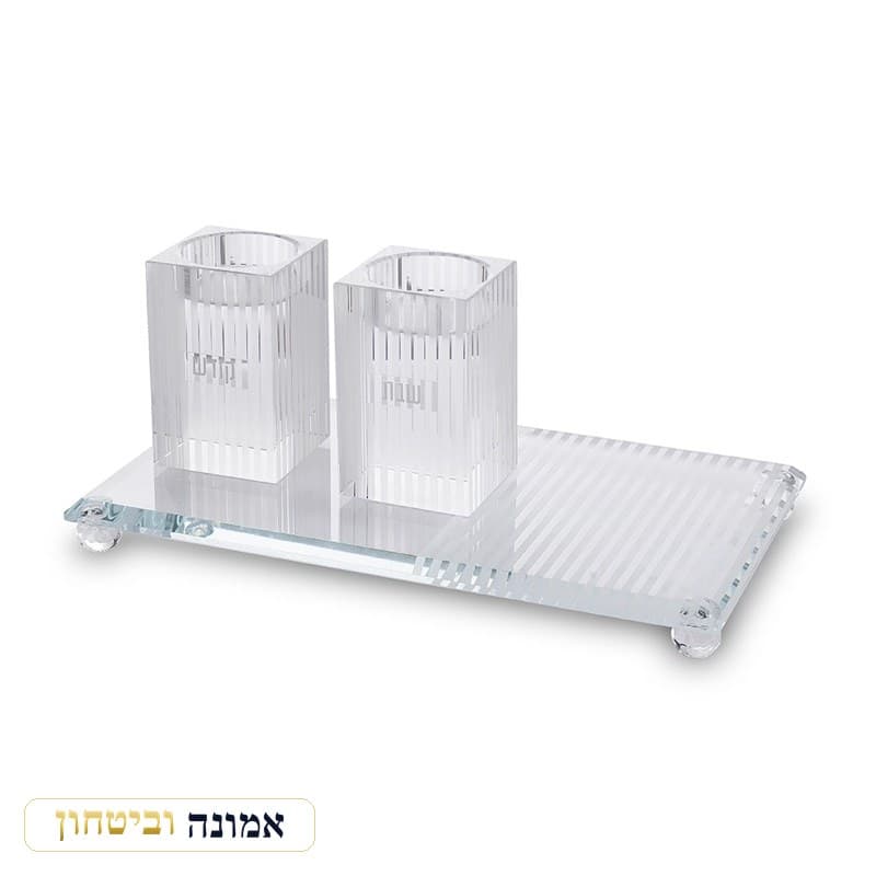 סט זוג פמוטי קריסטל עם מגש מהודר 23x13 ס"מ — מבט ראשי