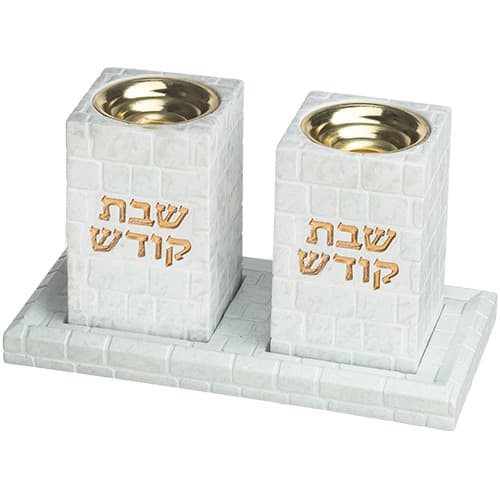 פמוטים עם מגש פולימר בטון "שבת קודש" 9.5 ס"מ — מבט ראשי