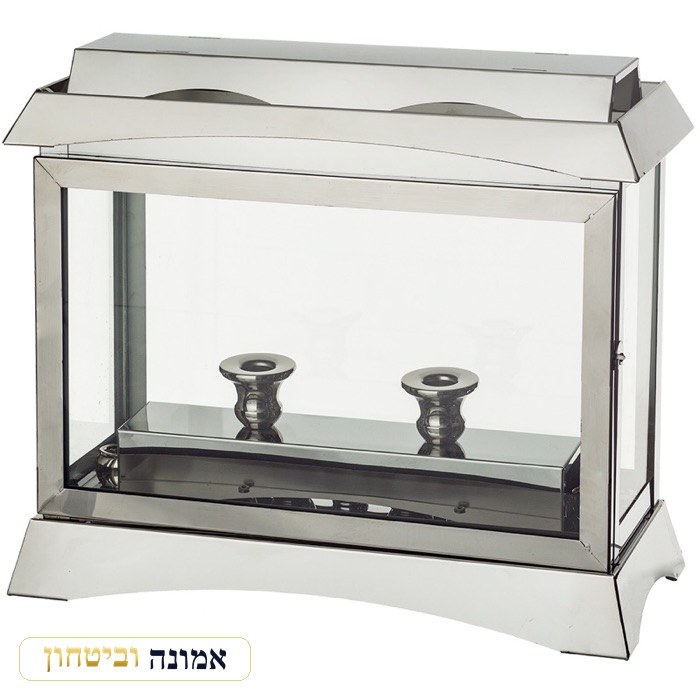 בית חנוכיה "אור הזהב" מהודר ממתכת וזכוכית עם בתי נר בגוון 20X34X44 ס"מ